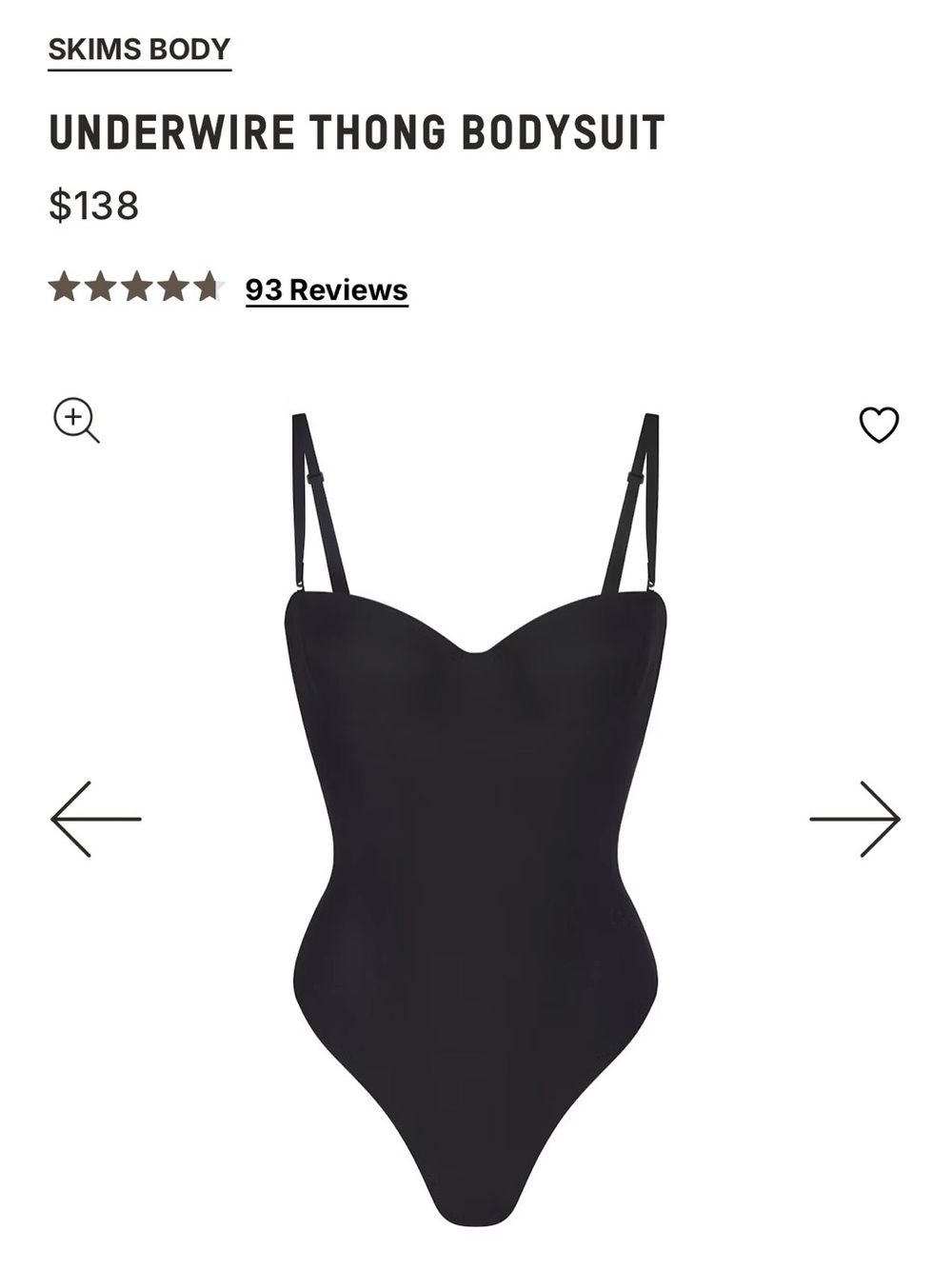 SKIMS Black Underwire Thong Bodysuit